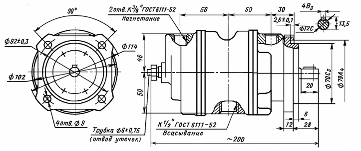 Насос пластинчатый нерегулируемый БГ 12-41, БГ 12-42 (р=10 МПа) - рисунок 3